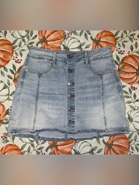 American Eagle Outfitters Faded Light Blue Button-Front Denim Mini Skirt